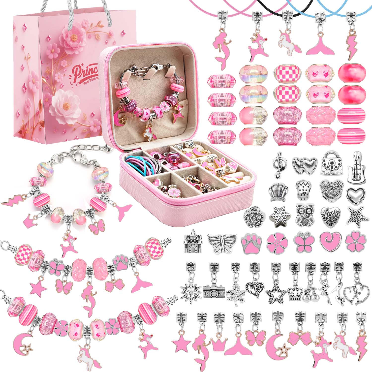 Набор из 68 предметов розовых  – обзор и цена Jewelry Making Charms